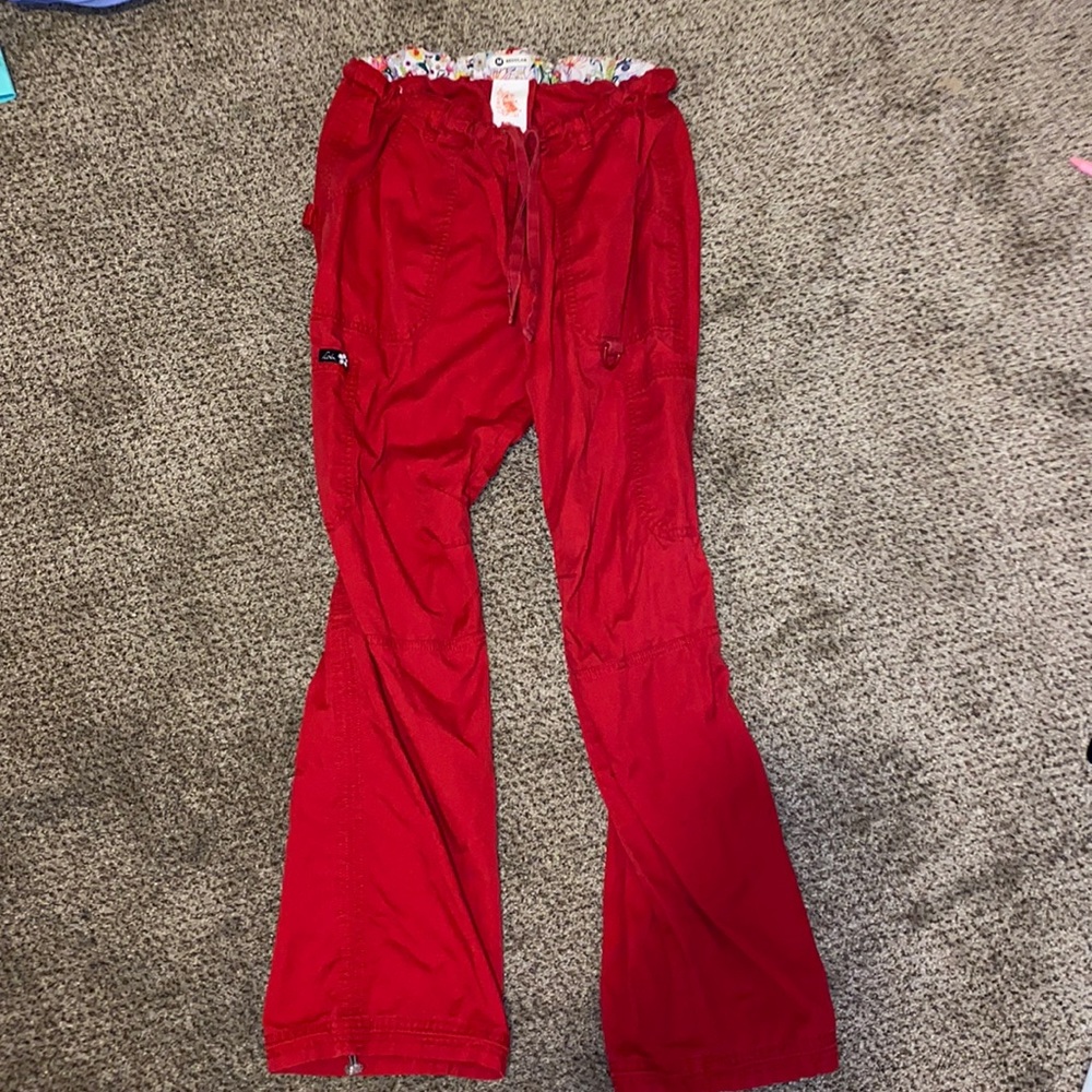Size MEDIUM Koi Red Cargo Scrub Pants